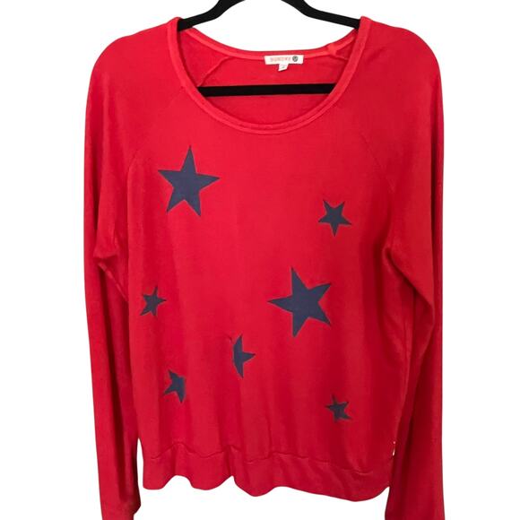 Sundry Star Print Red Long Sleeve Comfy Size 3 Large 12 Fourth July Patriotic - Picture 2 of 8
